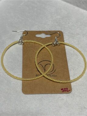 Delicate Yellow Beaded Hoop Earrings with Fishhook Wires